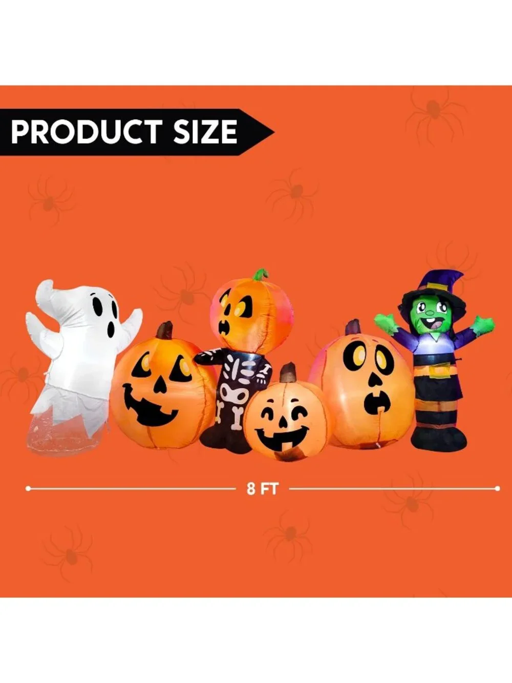 🎃8 ft Long Outdoor Halloween Pumpkin Ghost Skeleton Yard Decorations with LEDs